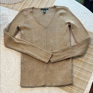 Lauren Ralph Lauren Beige V-Neck Sweater
